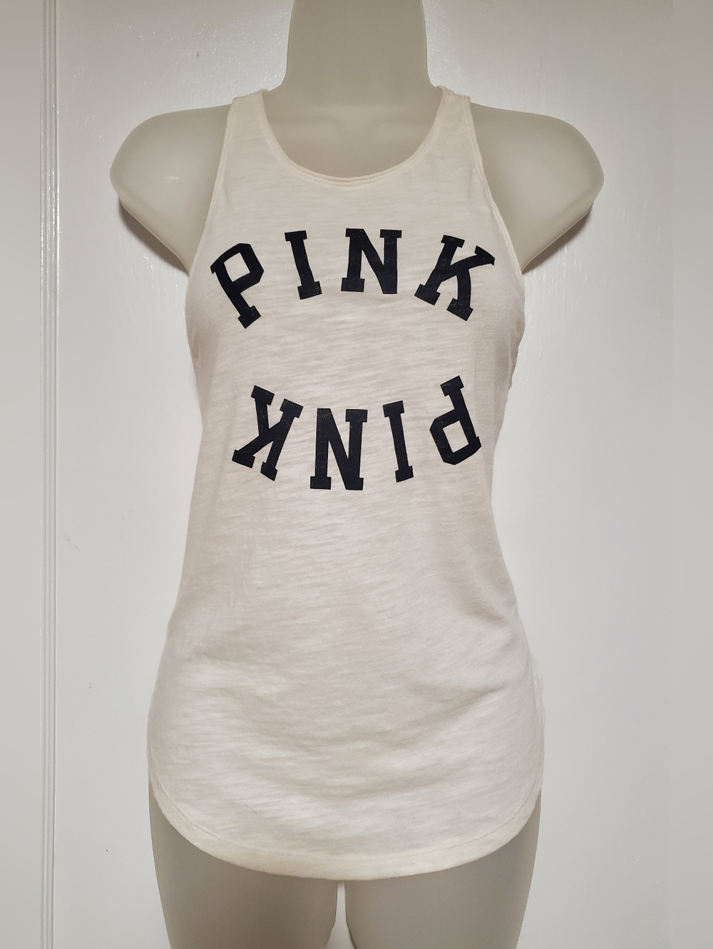 🆕️ PINK Victoria's Secret White Muscle Tank with Black Logo, Sz XS